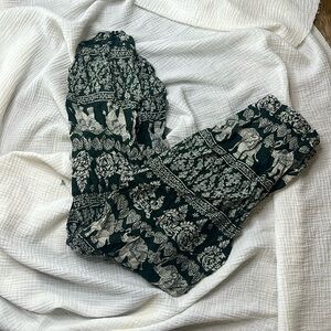 Green elephant boho pants